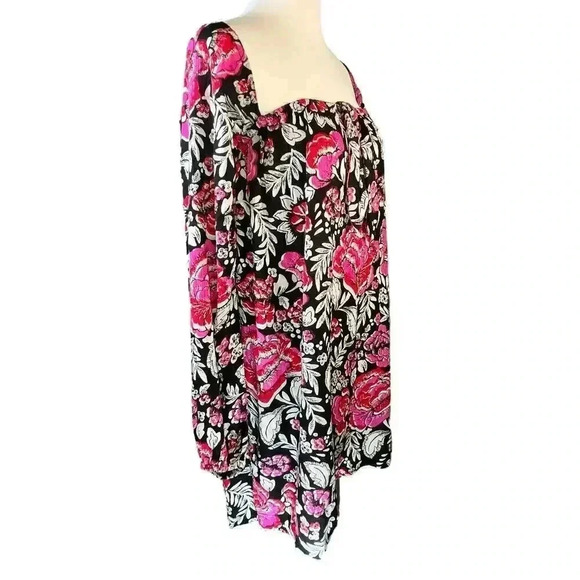 Billabong Spring Warrior Black Floral‎ Print Long Sleeve Shift Dress Medium - Picture 5 of 6